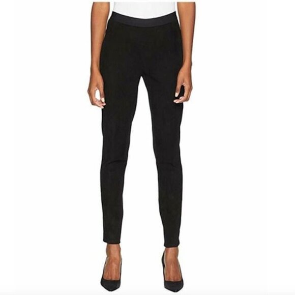 EILEEN FISHER Lamb Suede-Front Leggings Pull On Pants Black Elastic Waist - Picture 1 of 5